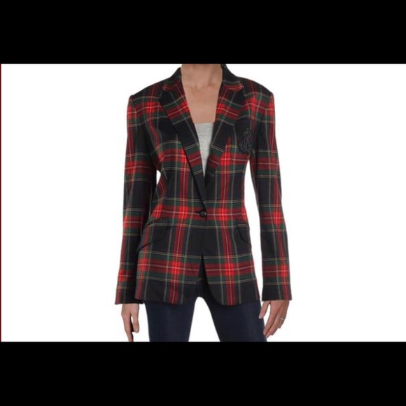lauren ralph lauren tartan crest twill plaid blazer